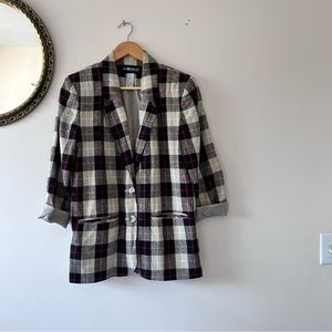 SAG HARBOR | Vintage Neutral Plaid Button-Down Blazer